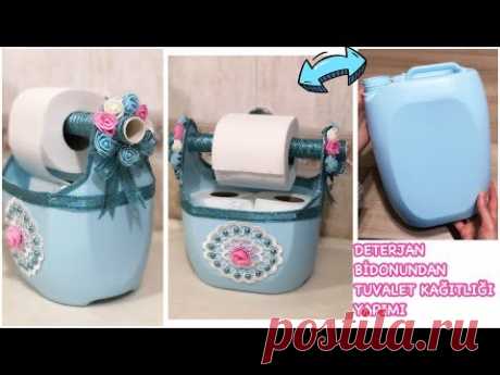 DETERJAN BİDONUNDAN TUVALET KAĞITLIĞI YAPIMI // MAKING TOILET PAPER STORAGE FROM PLASTIC BOTTLE
