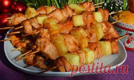 Низкокалорийный шашлык в духовке из курицы и ананаса