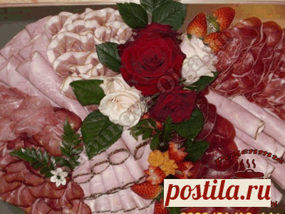 Оформление блюд - мясные и рыбные нарезки. Фото