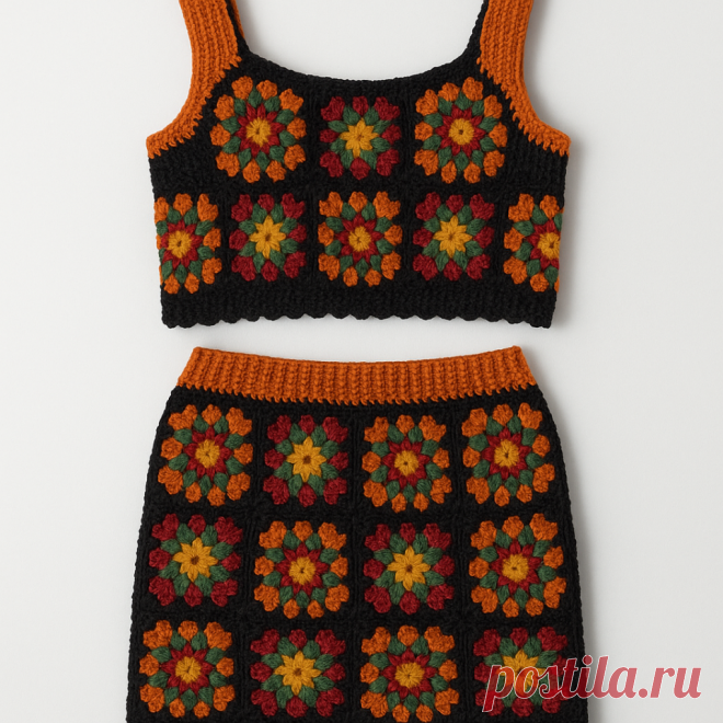 Granny Square Crop Top & Skirt Set Pattern