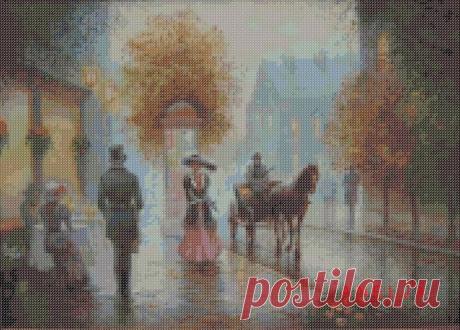 Схема для вышивания картины "Дождь в городе" Анели на Зиббете.