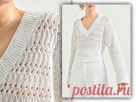 Ажурный узор джемпера от Кучинелли ⭐ На основе резинки с ромбами ⭐ Схема, описание | Вязание спицами Уютные ручки ( CozyHands ) | Дзен