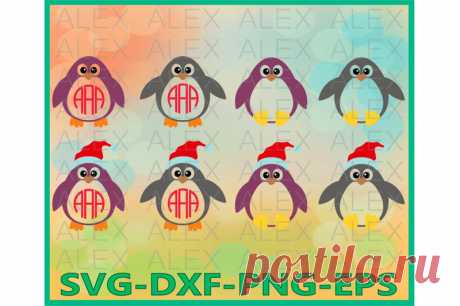 Penguin Monogram Clipart, Christmas Penguin Monogram Frame By AlexSVGStudio | TheHungryJPEG.com