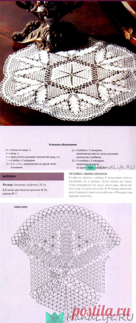 Круглая салфетка с листиками / Вязание крючком