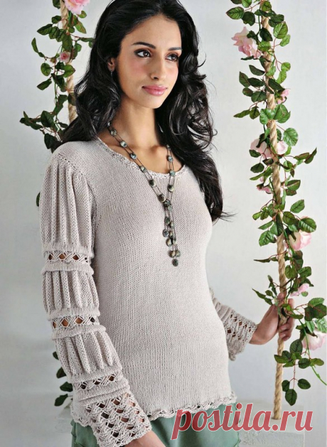 Пуловер с красивыми рукавами. Beautiful sweater knitting description | Вязание для всей семьи