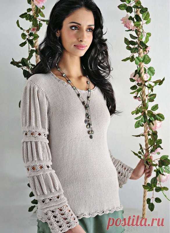 Пуловер с красивыми рукавами. Beautiful sweater knitting description | Вязание для всей семьи