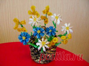Корзинка с цветами из макарон | Умелые ручки