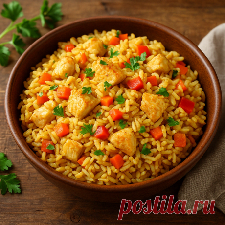 Рис с курицей и овощами - YummyKitchen Ароматный рис с сочной курицей и яркими овощами. Идеальное сочетание специй, нежного мяса и свежих овощей делает это блюдо сытным и полезным.