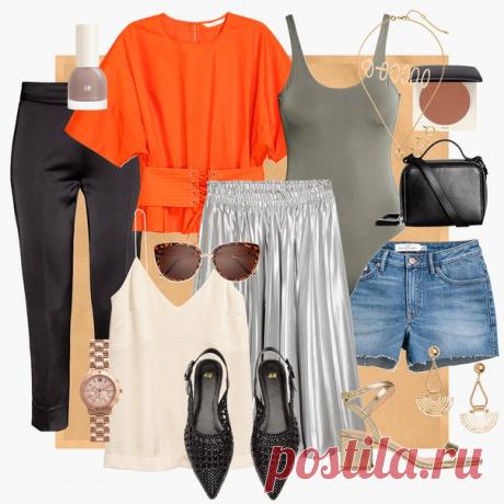 Отправляясь в солнечные края, создавайте простые образы, подчеркнув свой легкий загар с помощью тканей с эффектом металлик, блестящих аксессуаров и ярких моделей в оранжевых тонах! #HM
