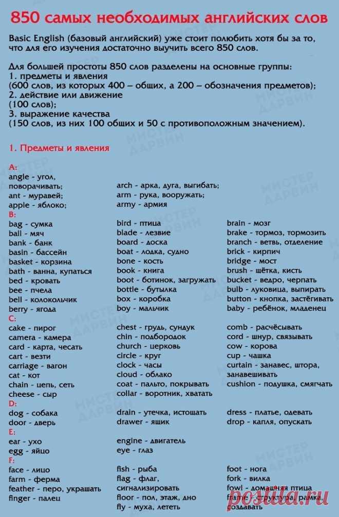 АНГЛИЙСКИЙ  ЯЗЫК.

850 слов на английском языке, выучив которые, вы будете свободно говорить!