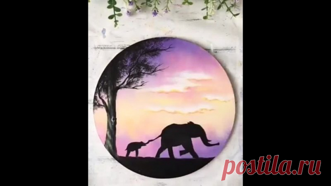 Нежное панно своими руками. Рисуем слона и слонёнка.