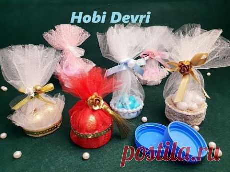 DIY,Making Candy Basket With Plastic Bottles Cap,Wedding Favors, Plastik Kapaklardan Nikah Şekeri