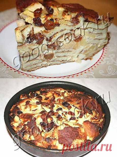 Хорошая кухня - блинный пирог-пудинг с изюмом и яблоками. Кулинарная книга рецептов. Салаты, выпечка.