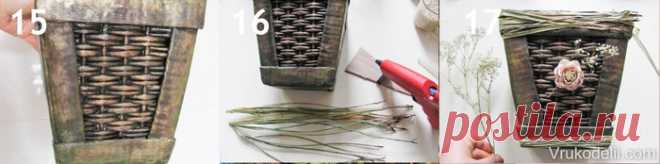 Плетение из газет и картон. Кашпо для цветов