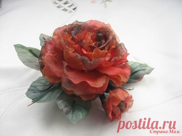 Роза из натурального шелка в японской технике по МК Ольги Якимовой. - Цветы из ткани - Страна Мам