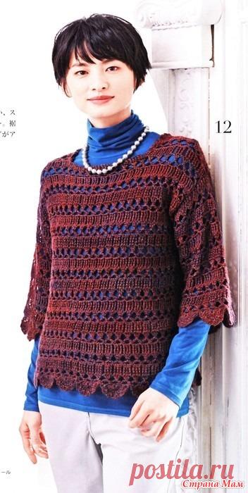 Ажурный джемпер с рукавами до локтей. Крючок. 4824_ledy_boutique_series_knit