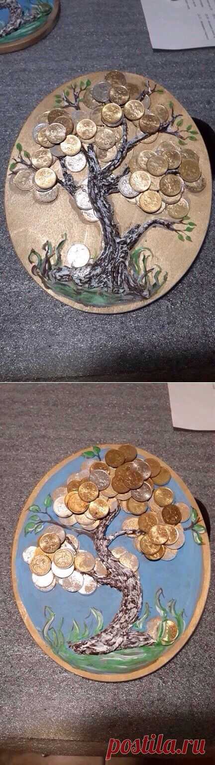 ДЕНЕЖНОЕ ДЕРЕВО !!!  **Идея для панно: основа, соленое тесто - ствол, монетки, акрил/краски, акрил/лак.