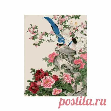 Раскрашивание по холсту с цветным контуром. Размер холста 40*50 см. Райские птицы