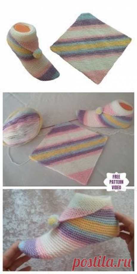 Super Easy Knit Slippers From Square Free Knitting Pattern - Video