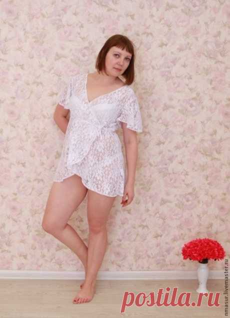Купить Пеньюар &quot; Белая вуаль&quot; - белый, цветочный, домашний уют, домашняя одежда, халатик