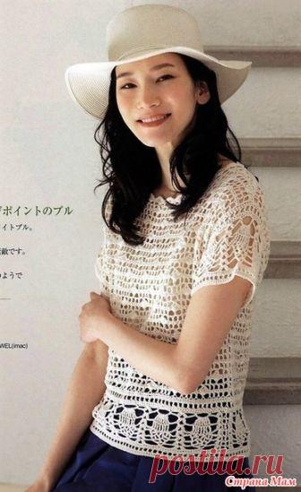 Ажурный джемпер с красивыми узорами. Крючок. 