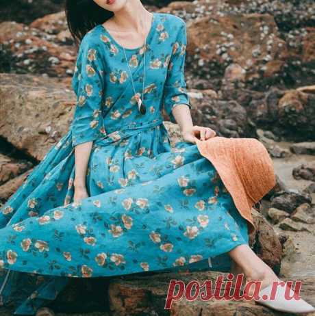 Maxi dress in green blue Long Linen dress Women's long | Etsy