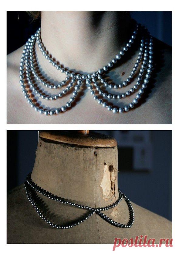 Воротнички из жемчужных бус / Украшения и бижутерия / Модный сайт о стильной переделке одежды и интерьера