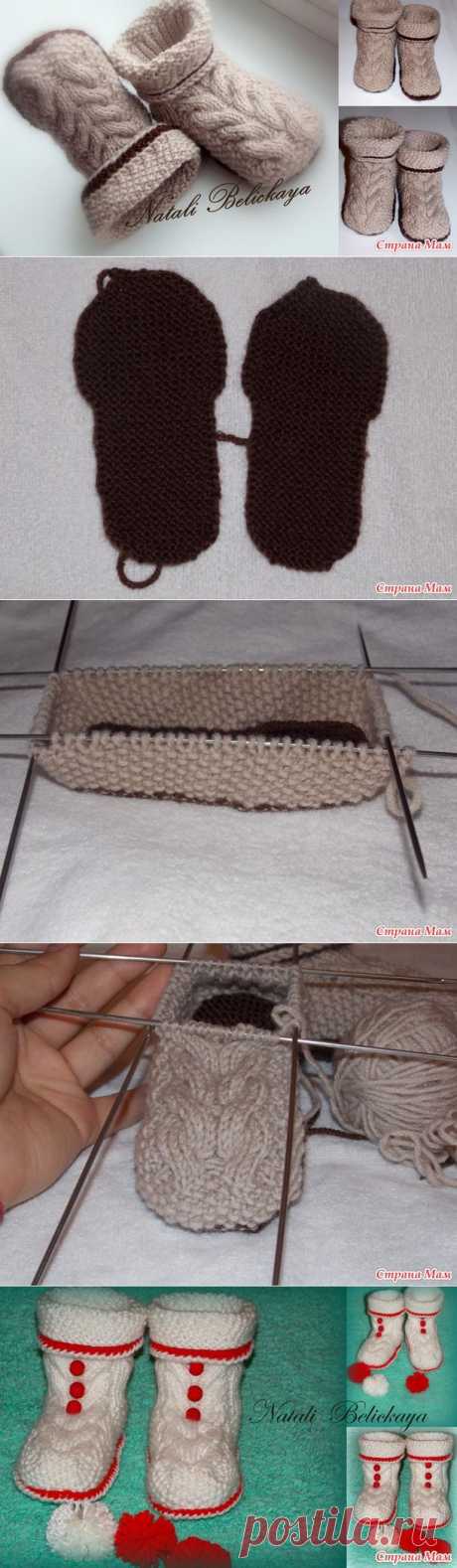 Для тех, кто вяжет. Пинетки &quot;Коса&quot;