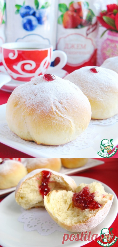 Пончики &quot;Суфганиет&quot; из духовки - кулинарный рецепт*****
    Дрожжи	(свежие) — 25 г
    Сахар	— 50 г
    Вода	(холодная) — 180 мл
    Яйцо	(крупное) — 2 шт
    Масло подсолнечное	— 30 мл
    Мука	(просеять) — 500 г
    Ванильная эссенция	— 1 ч. л.
    Соль	— 0,5 ч. л.
    Джем	(ТМ &quot;Махеевъ&quot; для начинки) — 100 г
    Сахарная пудра	(для посыпки)