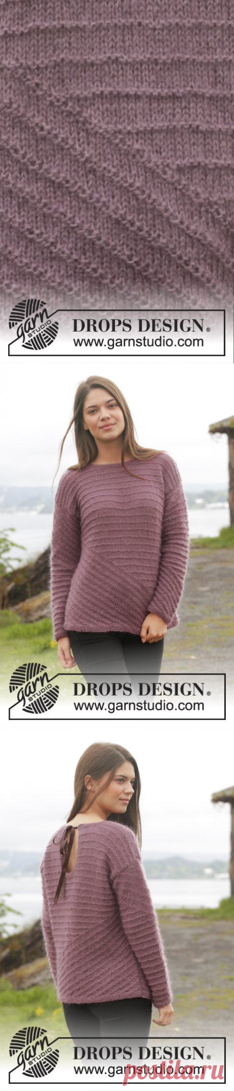 Sonata / DROPS 156-20 - Maglia DROPS ai ferri, a punto legaccio con motivo a punto fantasia, in &quot;Alpaca&quot; e &quot;Kid-Silk&quot;. Taglie: Dalla S alla XXXL. - Free pattern by DROPS Design