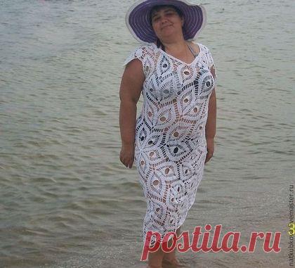 Купить Платье вязаное "Белая лилия" - белый, однотонный, летнее платье, ручная работа