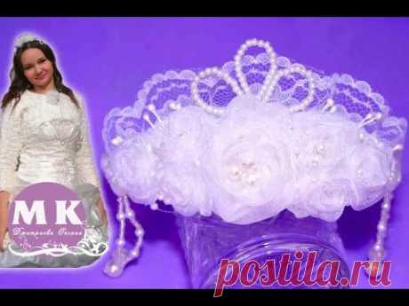 Мастер-класс Канзаши.Цветы из органзы.Свадебная диадема/Wedding tiara of flowers kanzashi
