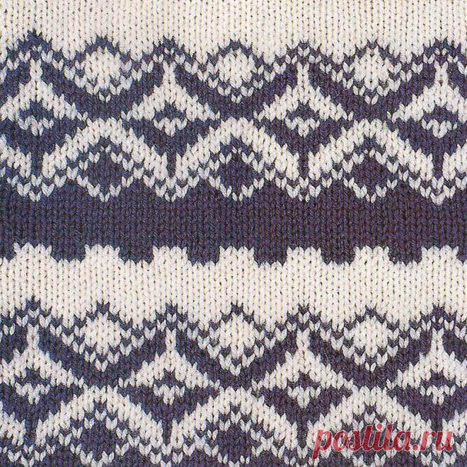 Узор № 109 - жаккардовый контрастный орнамент. Схему вязания и условные обозначения вы сможете увидеть на сайте.