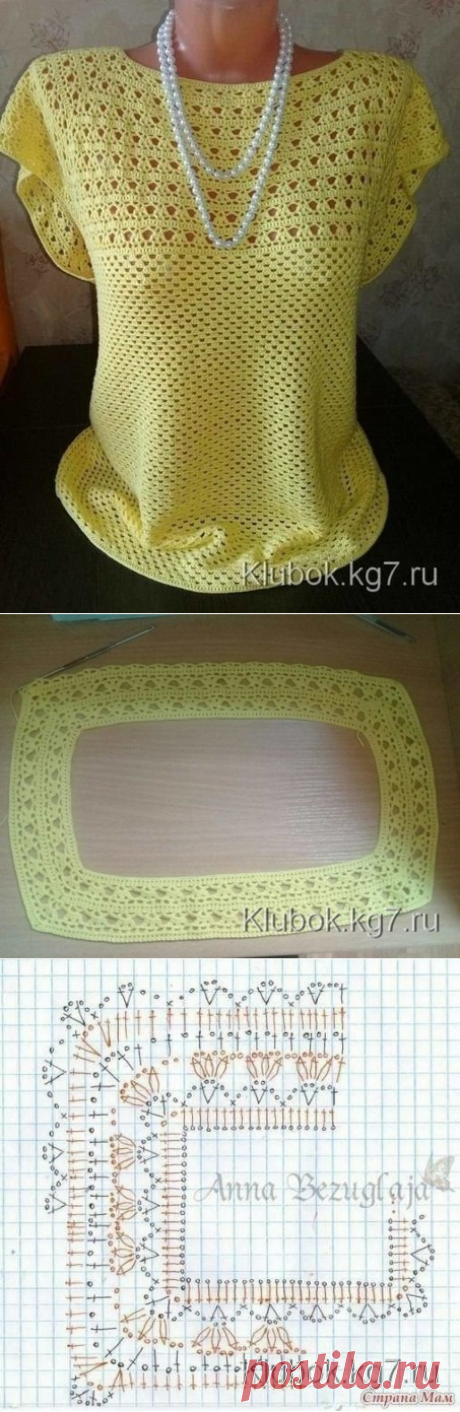 Схема для вязания крючком квадратной кокетки летней кофточки.