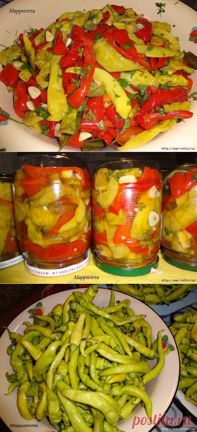 Маринованное ассорти: болгарский и стручковый зеленый перец.