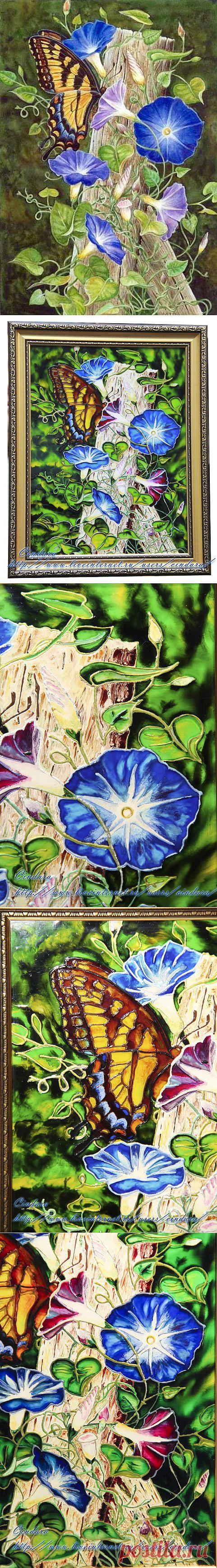 Витражная роспись по мотивам картины под названием Swallowtail in Glory американского художника Martinа Ryanа. | Золотые Руки