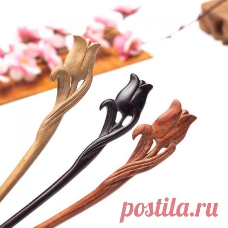 Tulip Sandalwood Brand Handmade Luxurious Hair stick Flower Hairpin Headwear Women jewelry Gift for Ethnic women Hair Accessory - Online Shopping for blouse,bra,hairpin,skirt,the brooch,women bags