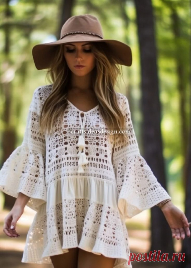 10 Crochet tunic dress with bell sleeves Ideas  - Crafts Ideas