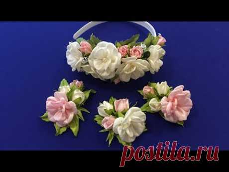Easy ribbon flowers.DIY/Flores fáciles de la cinta/Несложные цветочки из лент, 2.5 см