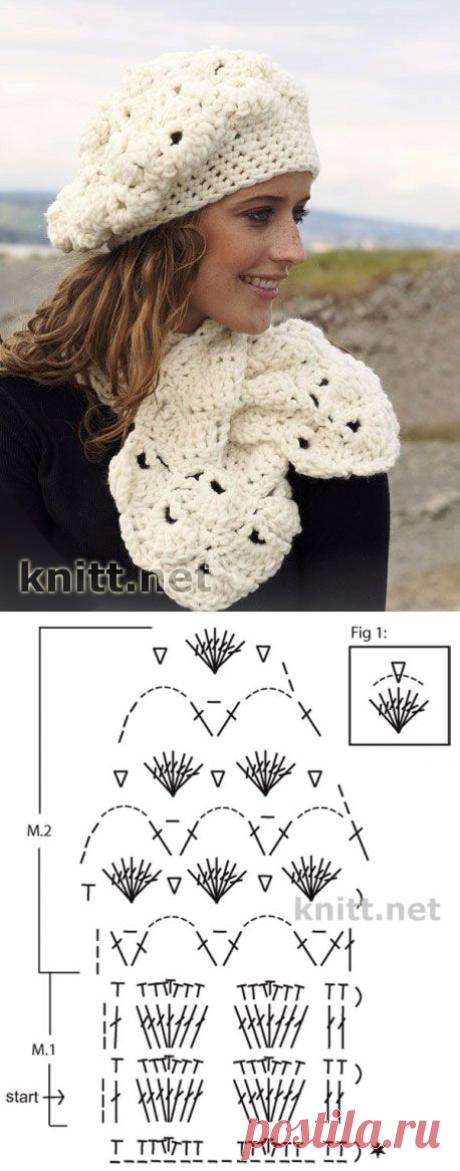 Ажурный берет и шарф из толстой пряжи | knitt.net | Все о вязании