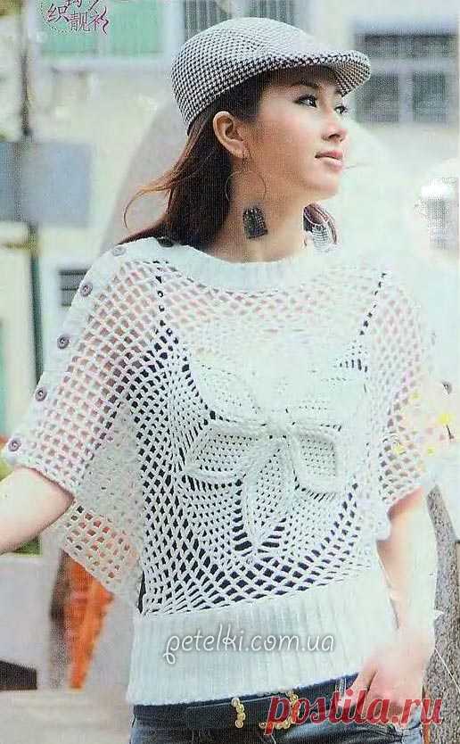 Ажурная кофточка с круглым мотивом спереди. Схемы, выкройка