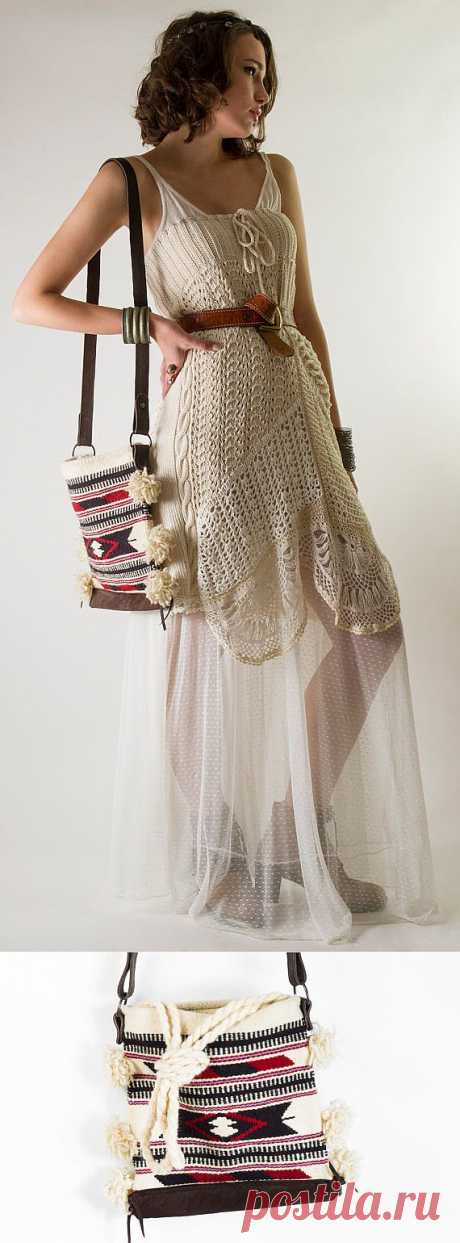 Boho Kilim Bag with Leather StrapSouthwestern от NaliniShop