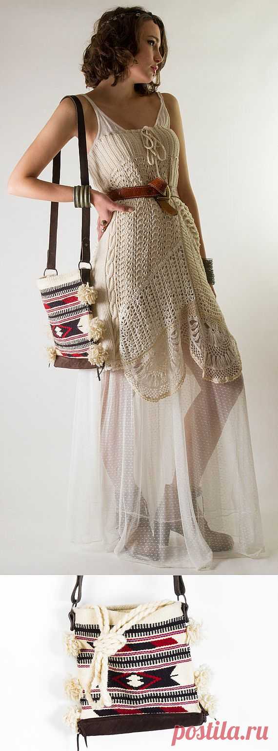 Boho Kilim Bag with Leather StrapSouthwestern от NaliniShop