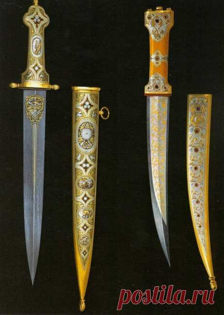 Кинжалы. Прямой. Кривой. Гравировка. Всечка золотом.