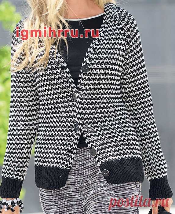 Вязание спицами - Жакеты спицами - ЧЕРНО-БЕЛЫЙ ЖАКЕТ С ЗИГЗАГООБРАЗНЫМ УЗОРОМ