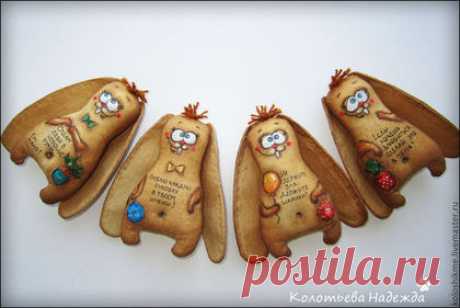 Купить Ушастый Зай (позитивный) - коричневый, кофейный, кофейная игрушка, кофейная тема, позитив