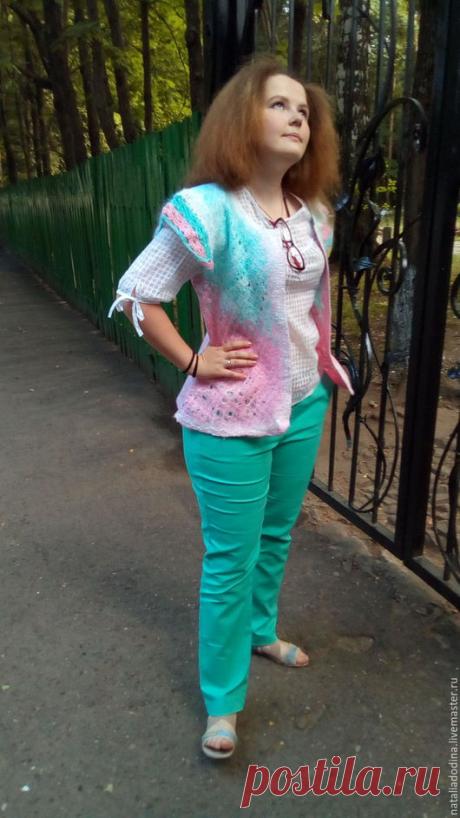 Купить жилет валяный женский "Летние радости" - комбинированный, мохер, натуральная шерсть, ручная работа