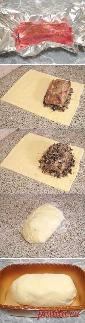 Мясо с рисом и грибами в слоеном тесте (фото рецепт) / Простые рецепты
