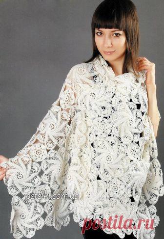 В гости к маме Лоре.: Шикарный ажурный палантин из мотивов