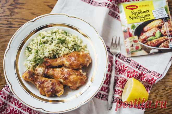 Куриные голени, глазированные в соусе барбекю, с кускусом и зеленью - Леди Mail.Ru